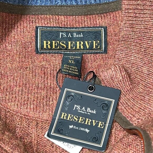 NWT Jos.A.Bank Reserve Cable Knit Half Zip Cinnamon Pullover Wool Sweater Sz XL - Picture 6 of 7
